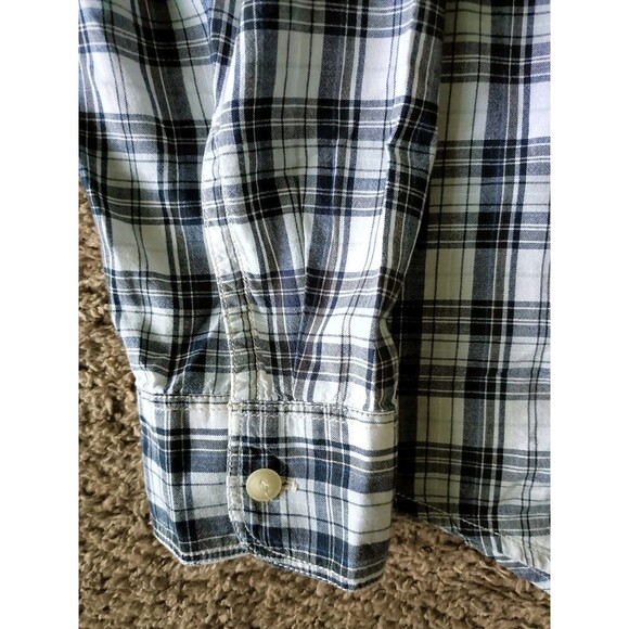 Perry Ellis Button Up Shirt Men's XL Pockets Plaid White Long Sleeve - Picture 5 of 8